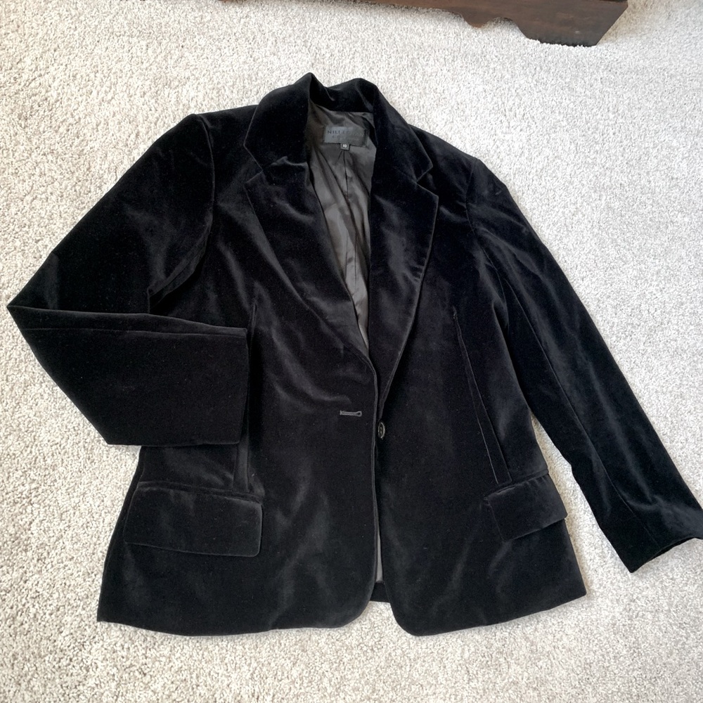 NILI LOTAN Black Velvet Luxury Pure Cotton Women’s Blazer Overcoat 10 Jacket